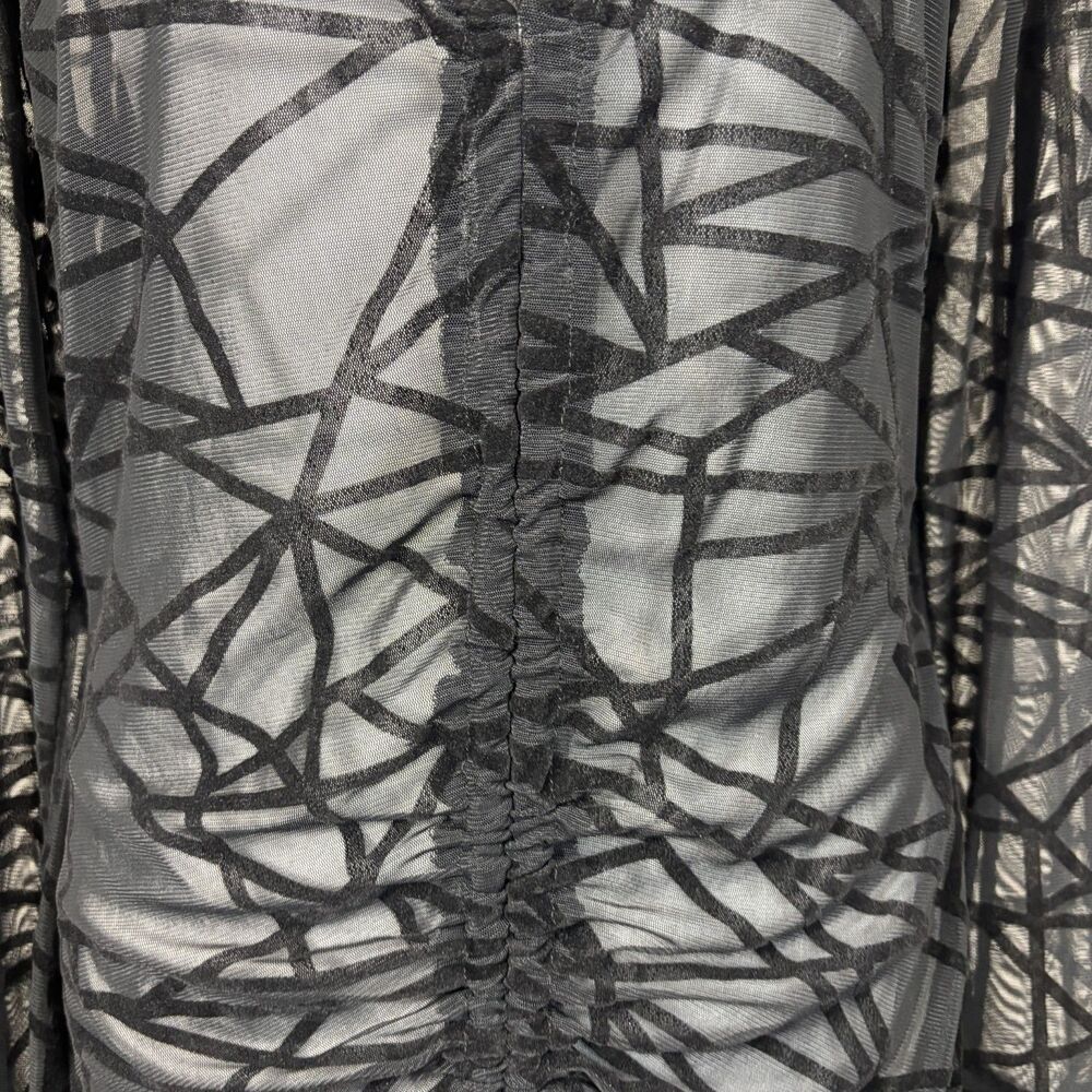 Ruffled Mesh Sheer Drawstring Black Bodycon Dress Sz 1X Festival Club Cover-up - Picture 3 of 11